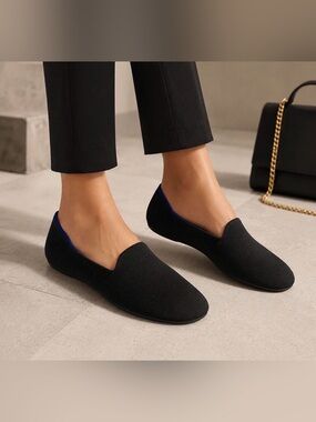 Rothys Womens Black The Daily Knit Washable Round Toe Slip On Flats